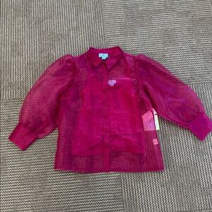 NWT CeCe Sheer Organza Fuchsia Top, size M